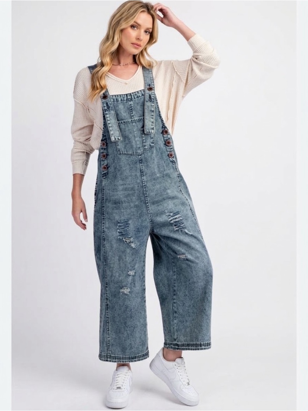EASEL OVERSIZED DISTRESSED OVERALLS size S